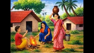 Village morning scenery drawing | prakritik drishya drawing | beautiful village scenery drawing