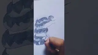Kid Hanging from Tree with Coiled Snake & Open-Mouth Crocodile - Horror Pencil Art