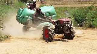 Amazing Tractor Transport in Cambodia,គោយន្តដឹកស្រូវនៅប្រទេសកម្ពុជា