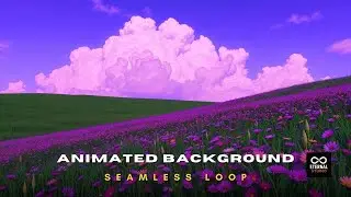 Animated Background - Purple Flower Meadow | Dreamy Clouds Rolling Hills Field Live Wallpaper