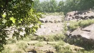 Free Stock Videos - river bank with rocks grass trees butterflies 3D animation