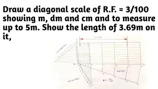 Draw a diagonal scale of R.F. = 3/100 showing m, dm and cm and to measure up to 5m. Show the length.