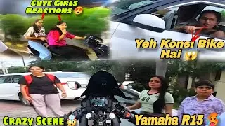 Cute girl reactions on R15 v4 😍 crazy scene hogya 🤯 Aprilia vs r15 drag race 🥵 close call 😱