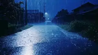 Heavy Night Rain ASMR on a Peaceful Country Road for Cozy Sleep, Stress Relief, and Relaxation