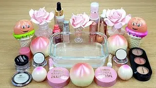 PEACH SLIME Mixing makeup and glitter into Clear Slime Satisfying Slime Videos