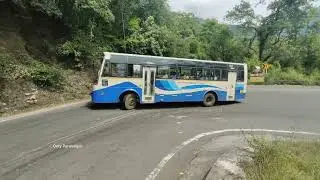 Trending TNSTC #bus travel on thrilling sharp U-Turn with Horn | Full action on dangerous hill road