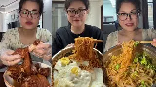 Yummy /Eating Challenges 🤤 Pork belly Spicy noodles 🍜😋 fired chicken 🍗#eatingshow #delicious #eat 