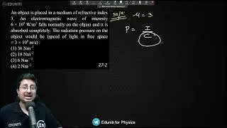An object is placed in a medium of refractive index 3. An electromagnetic wave of intensity  6&times;10^8