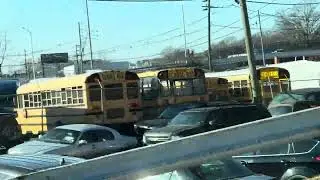 IC CE, 2007 Blue Bird Vision, Thomas C2 & Chevrolet Collins School Buses Parked in the Parking Lot