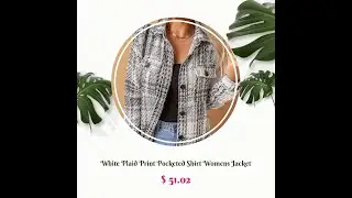 White Plaid Print Pocketed Shirt Womens Jacket