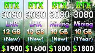 RTX 3080 (LHR 12GB) vs RTX 3080 (LHR 10GB) vs RTX 3080 (Mining New 10GB) vs RTX 3080 (1 Yr. Mining)