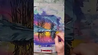Зимний закат  и отражение в реке.  Winter sunset in the river. 