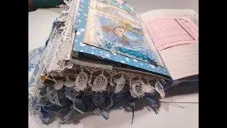 Ideas winter Christmas  jounk jurnal l Flip Through Handmade голубой зимний джанк