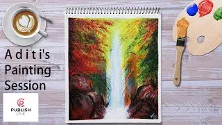 How to paint Waterfall? Easy Acrylic Painting Tutorial Video for Beginners