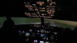 Flight Boston New York, cockpit landing training on sunset