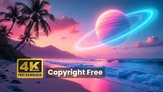Copyright Free 4K Surreal Beach with Neon Planet | Desktop Wallpaper | Loop Animation