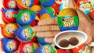 NEW! Colored Glitter Kinder Joy opening ASMR - A lot of Kinder Surprise egg toys Part-168