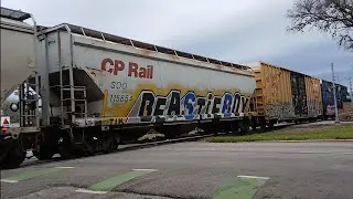 Canadian Pacific manifest with Kansas city Southern DPU, And Union Pacific gondola train with 2 DPUs