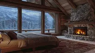🏔️ Grand Mountain Chalet Bedroom | Crackling Stone Fireplace | Deep Sleep & Focus