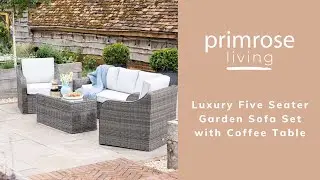 'Peony' Luxury Rattan 5 Seater Garden Sofa Set with Coffee Table in Stone by Primrose Living