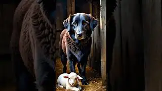 Farm Dog Comforts Newborn Lamb in Storm