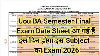 Uou BA Exam Date Sheet 2026 | Uou Admit Card 2026 | Uou BA Final Date Sheet 2026 | Uou