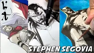 Stephen Segovia drawing Marv Psylocke Batman Venomized Pikachu