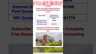 || Graphic Era Institute of Medical Science Dehradun MBBS Neet 2024-25 Closing Cut Off ||