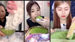 ICE CHUNKS DIPPED IN MATCHA POWDER ASMR - RANDOME ICE EATERS || #ice #matcha #icy_realm #asmr 
