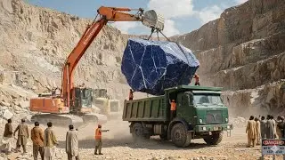 Incredible Marble Stone Loading 😳 | Huge Trucks in Dangerous Mountain Quarry 