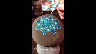 Deep Ocean Blue Flower Mandala- dot art painting by MirandaPitrone