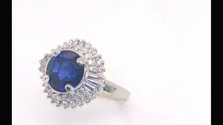 AGL Certified Sapphire and Diamond Platinum Ring 5.66 CTW