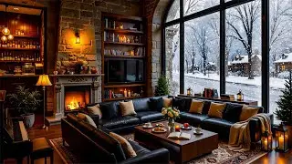 Chill Jazz Music ❄️ Slow Jazz ☕ Winter Cafe Charm & Cozy Fireplace Ambience for Focus & Relax
