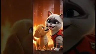 Brave Cat Saves a Puppy from a Burning Forest! | Heart-Touching 3D Rescue Story #shorts