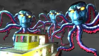 Giant Octopus Obunga in Raging Sea, Obunga Nextbot Chasing, Custom Nextbots GMOD