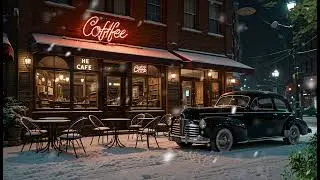 Old Town Serenity,Snow-Draped Streets: Charming Cafe Ambiance at Night | Ambiance Charmant Caf&eacute;