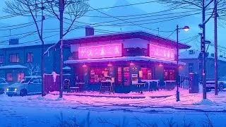 Snowy Lofi Coffee Shop on a Quiet Winter Street ❄️ Soft Lofi Chill Beats for Study & Work