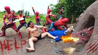 Horror, 5 brave Spider-Man use Heavy Weapons to save Ethnic Girl from ferocious Fire Dragon