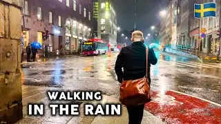 Sweden, Stockholm 4K - Rainy Night Walk