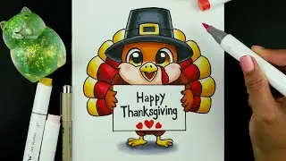 How To Draw A Super Cute Thanksgiving Turkey | Easy Thanksgiving Art | Greeting Cover Art Idea