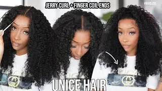 💗Pre Everything Jerry Curl + Finger Coil Texture 7x5 Glueless Wig Install Review | Ft. Unice Hair