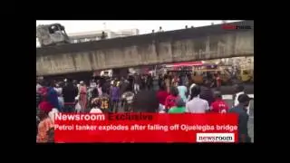 Petrol tanker explodes after falling off Ojuelegba bridge