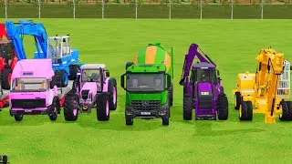 TRANSPORTING EXCAVATOR MIXER TRUCK TRACTORs Backhoe loaders with truck in Game FARMING SIMULATOR 22