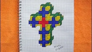 3D КРЕСТ ОЧЕНЬ СЛОЖНО ОБЪЕМНЫЙ РИСУНОК ПО КЛЕТОЧКАМ #pixelvideo