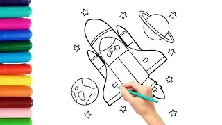 Space rocket drawing, painting and coloring for kids and toddlers / For Kids Hub