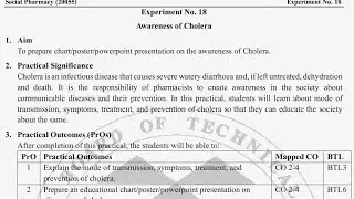 Social Pharmacy Experiment 18 | Awareness of Cholera | F Y D Pharm MSBTE Manual |