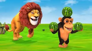 Temple Run Funny Monkey Run Away From Giant Lion Steals Watermelons | Funny Animals Doodles