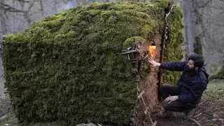 Build tent Shelters and camping after the rain - shelter with fireplace