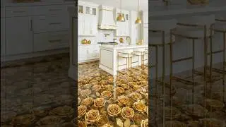 Luxurious Epoxy Resin Floor with Golden Roses #epoxyflooring #epoxyresin #epoxycoating