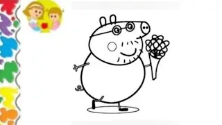 Draw dad peppa pig 🐖🌈❤️| step-by-step dady pig Drawing | colorful dady pig